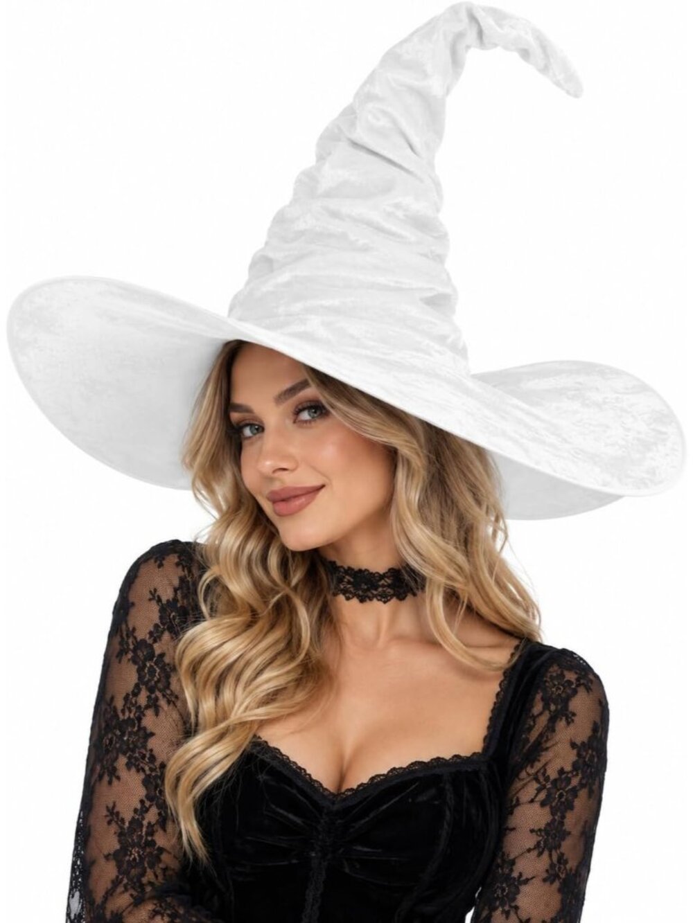 🎃 Women's White Velvet Halloween Costume Party Gothic Cosplay Adult Witch Hat
